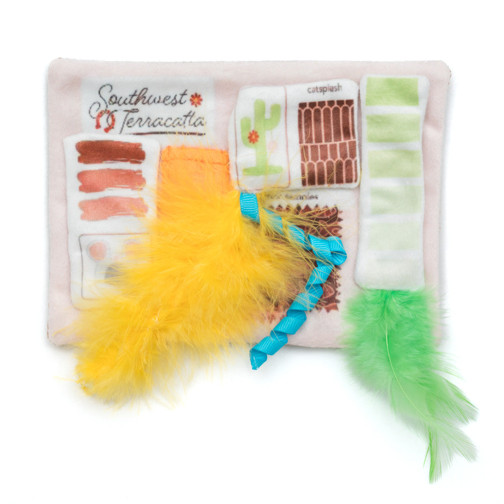 vision board cat toy with feathers 