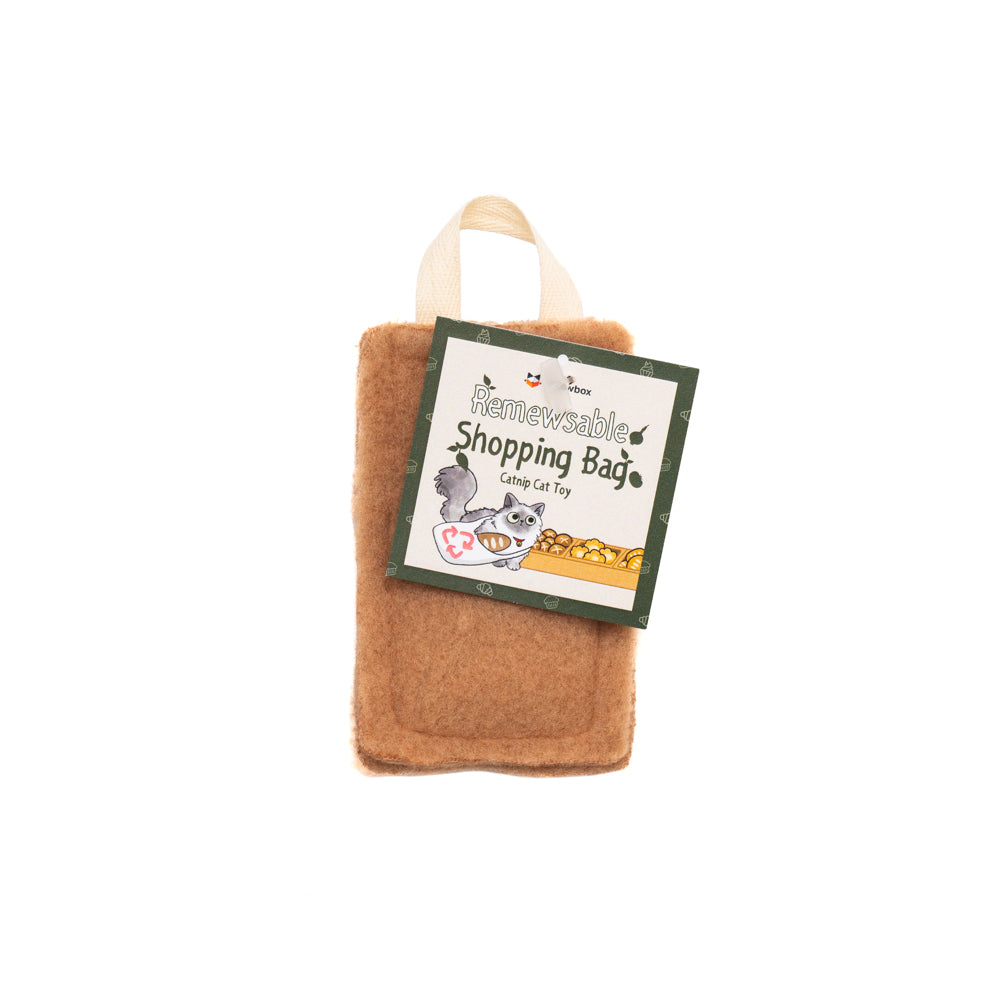 soft felt cat toy in the shape of a grocery bag 